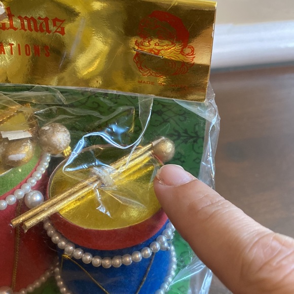 Vtg Lot Drums Christmas Tree Ornaments Japanese Cardboard Felt Beads - NIP - Picture 7 of 7
